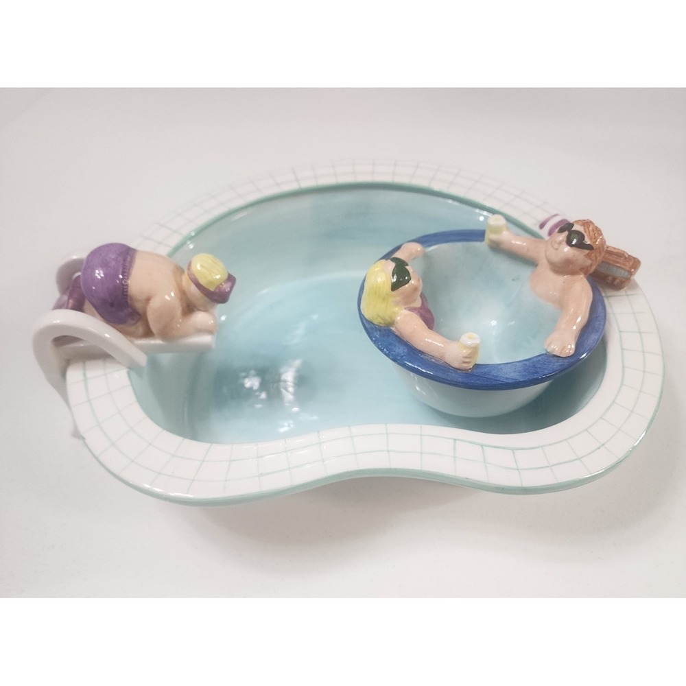 Lotus 1995‎ Vintage Ceramic  Chubby Take A Dip  Chip And Dip Bowl